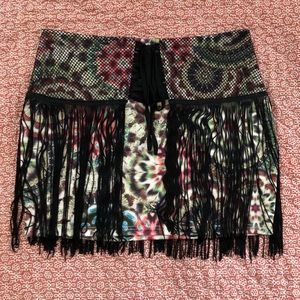 Lulumari Tie-Dye Fringe Mini Skirt